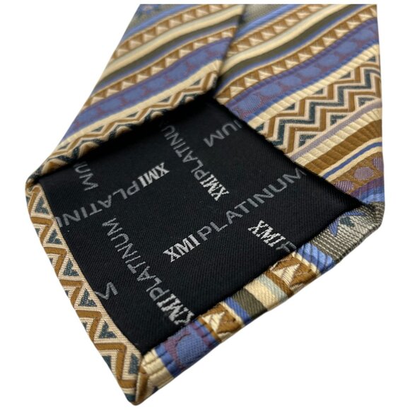 XMI Platinum USA Striped Geometric 100% Italy Silk Tie 60" x 3.5" - Picture 6 of 8